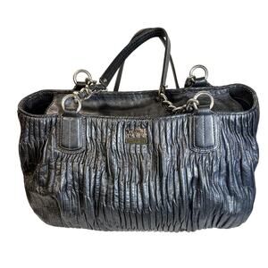 Coach Madison 20522 Black Gathered Pleated Leather Large Bag Purse Handbag